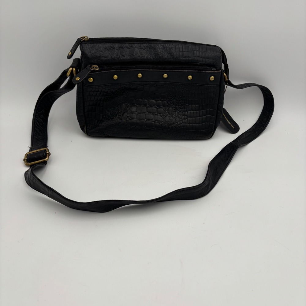 Great American Leather Works Crossbody Bag Women Small Black Good Croc Embossed
